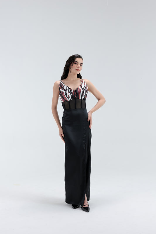 Celeste Petal Corset Maxi Dress