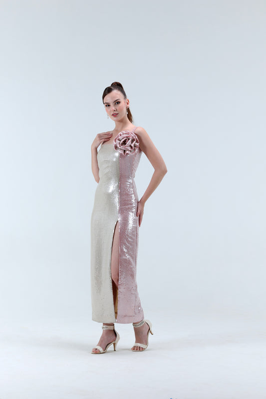 Astrid Flower Detailed Sequins Midi Dress