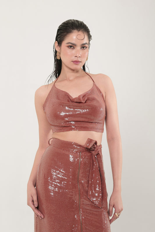 Coco Sequins Cowl Neck Top