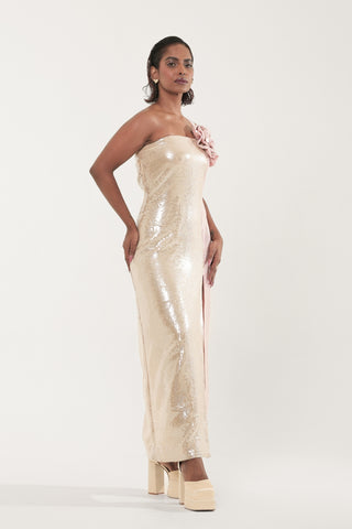 Astrid Flower Detailed Sequins Midi Dress
