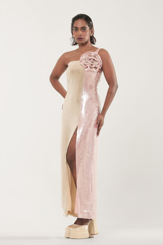 Astrid Flower Detailed Sequins Midi Dress