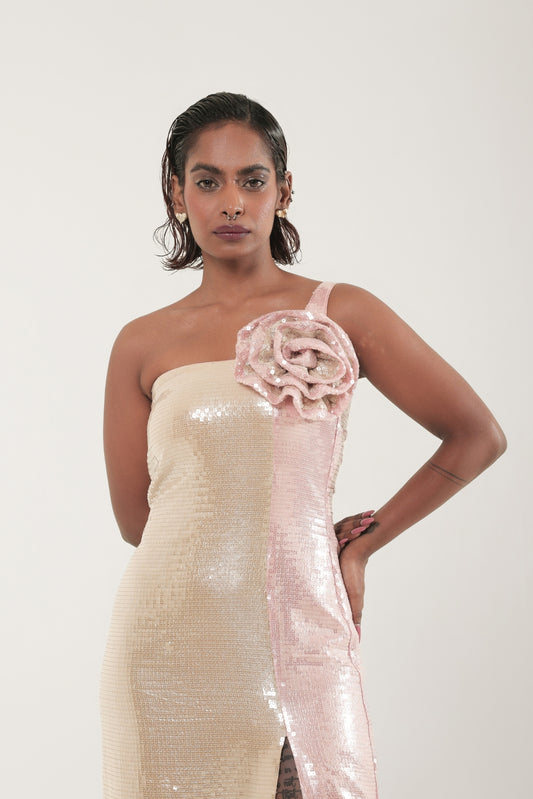 Astrid Flower Detailed Sequins Midi Dress