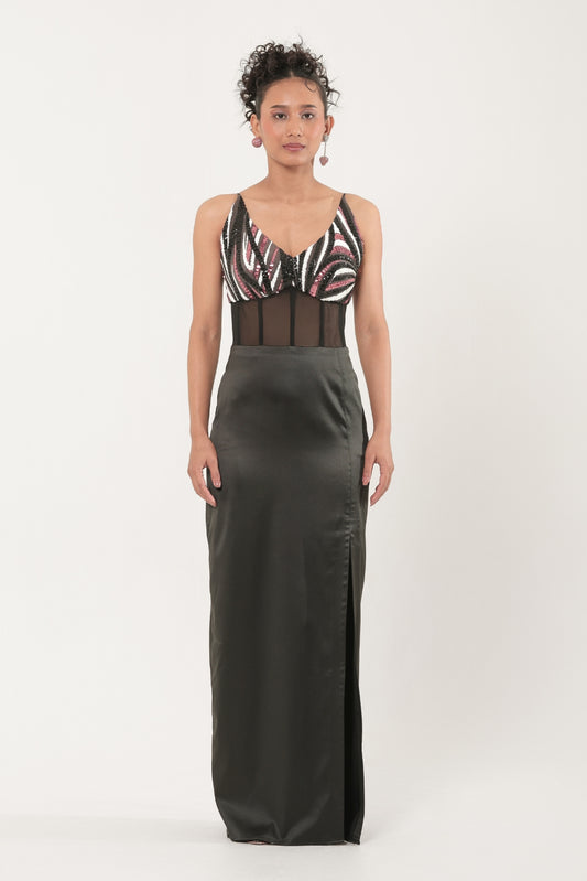 Celeste Petal Corset Maxi Dress