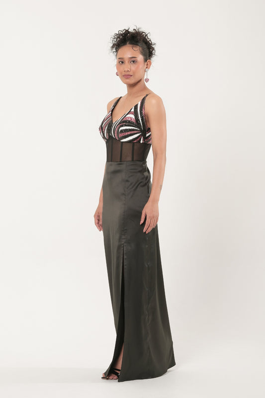 Celeste Petal Corset Maxi Dress