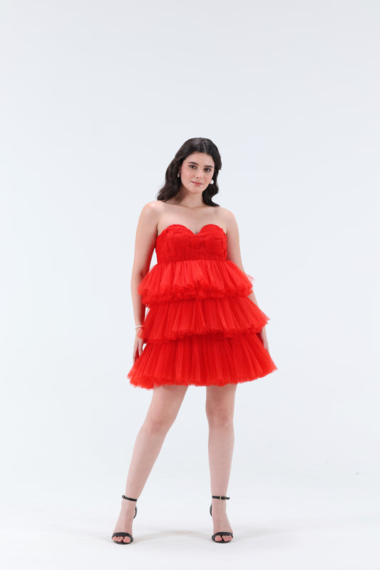 Estella 3 tier Mini Dress - Red