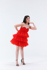 Estella 3 tier Mini Dress - Red