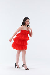 Estella 3 tier Mini Dress - Red