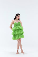 Estella 3 tier Mini Dress - Green