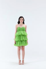 Estella 3 tier Mini Dress - Green