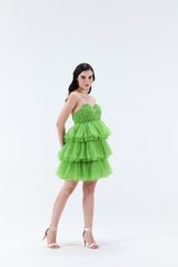Estella 3 tier Mini Dress - Green