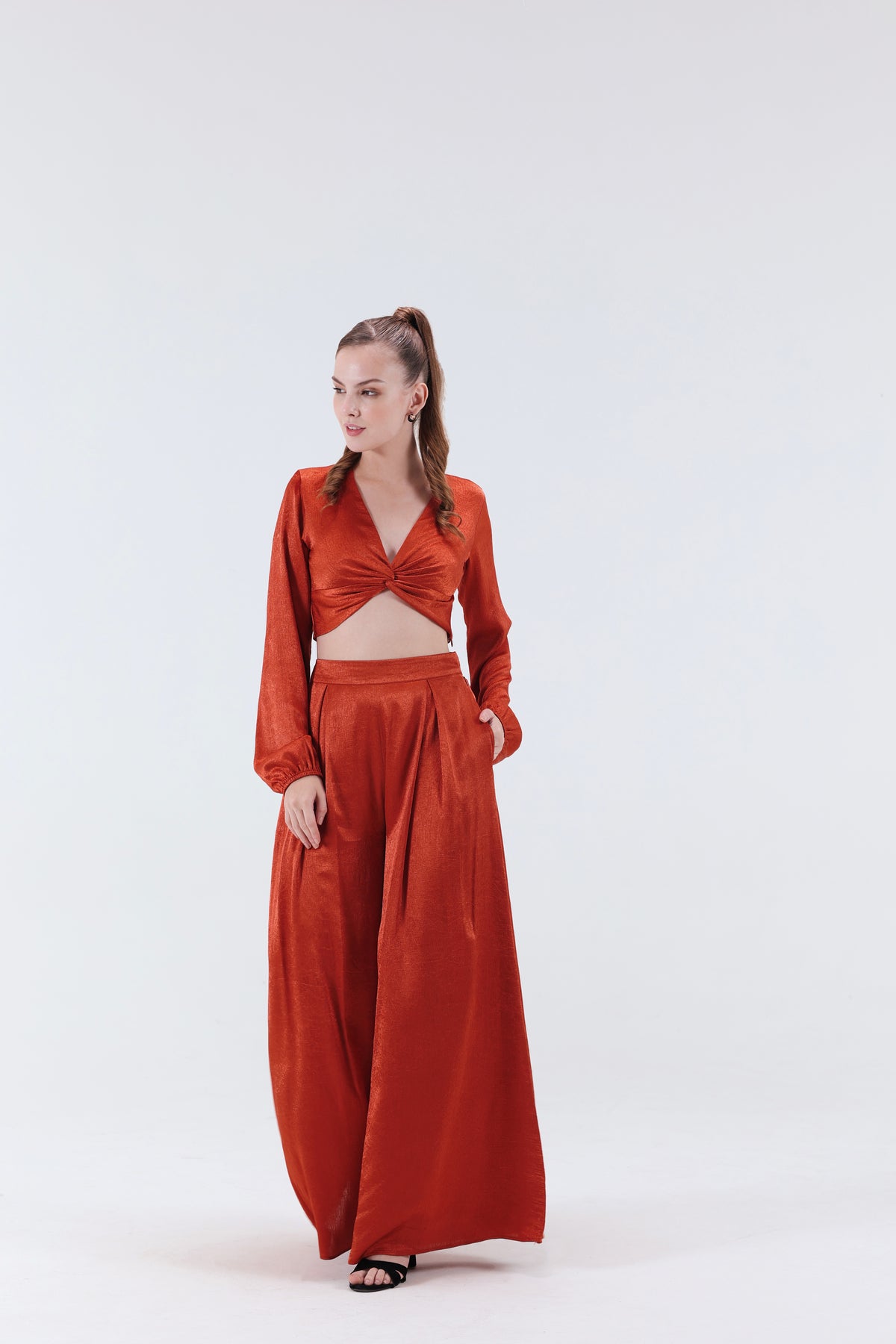 Renne Knotted Top & Flared Pants - Rust