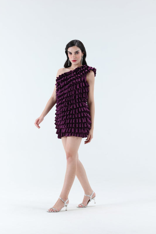Alura Ruffled Mini Dress - Purple - Xaya
