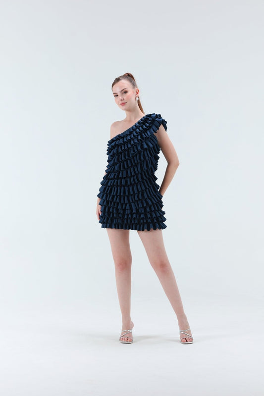 Alura Ruffled Mini Dress - Teal - Xaya