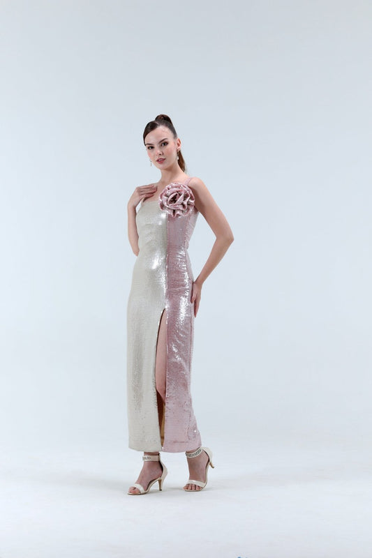 Astrid Flower Detailed Sequins Midi Dress - Xaya