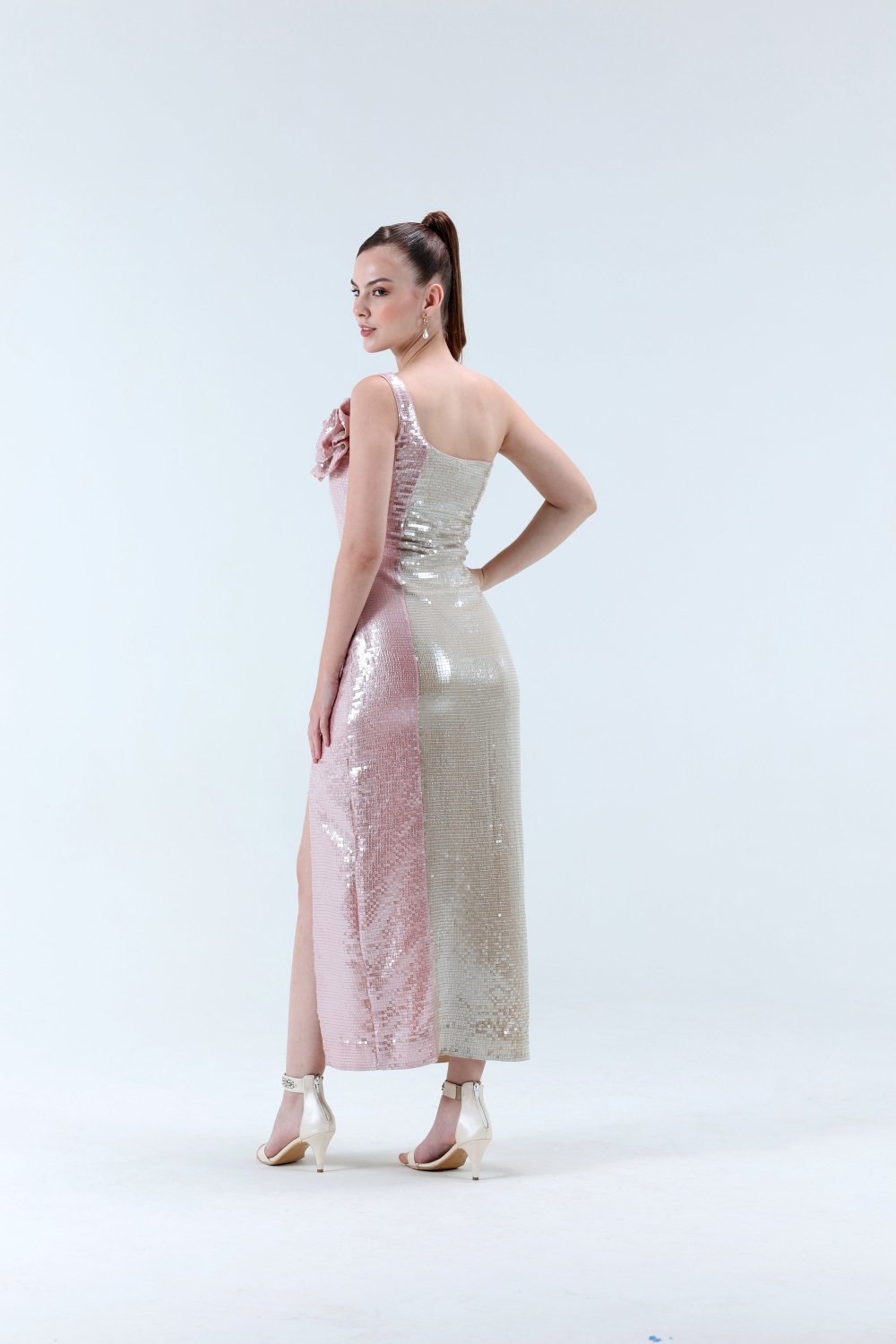 Astrid Flower Detailed Sequins Midi Dress - Xaya