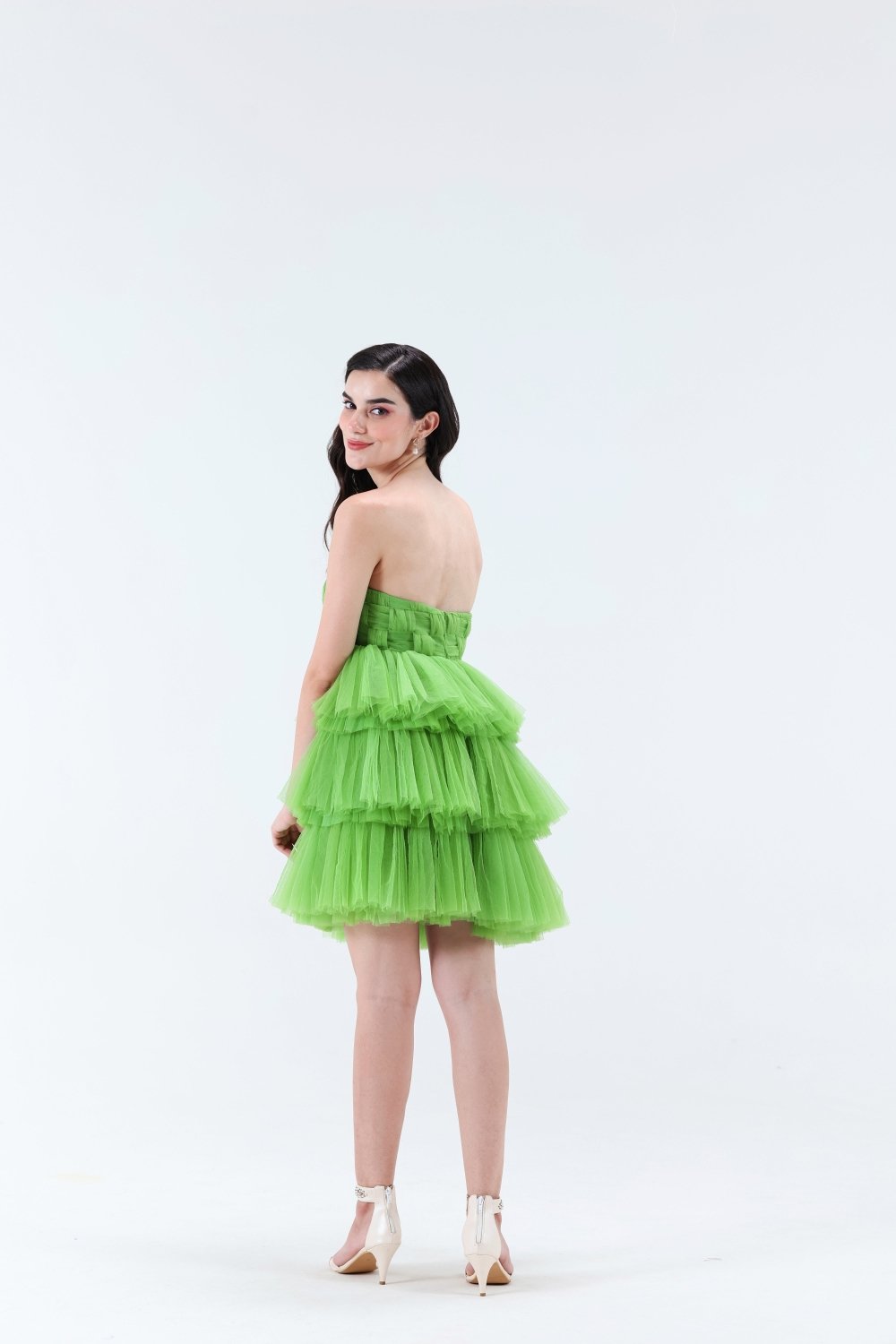 Estella 3 tier Mini Dress - Green - Xaya