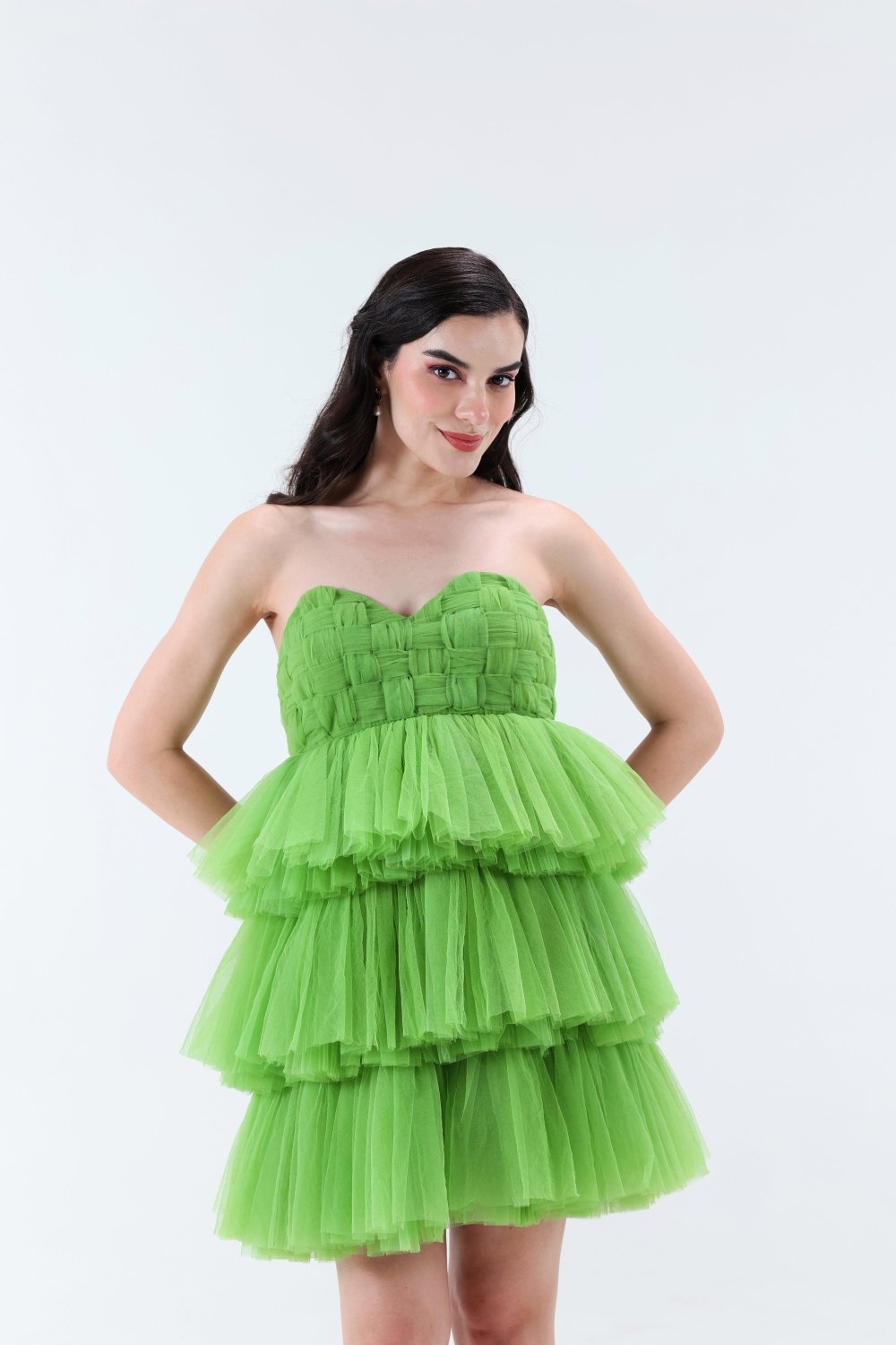 Estella 3 tier Mini Dress - Green - Xaya