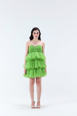 Estella 3 tier Mini Dress - Green - Xaya