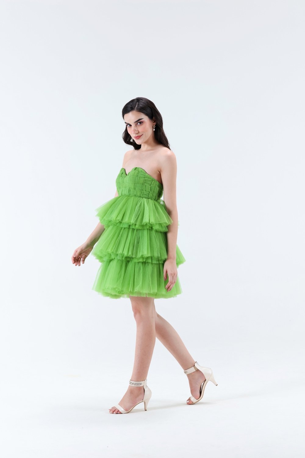 Estella 3 tier Mini Dress - Green - Xaya
