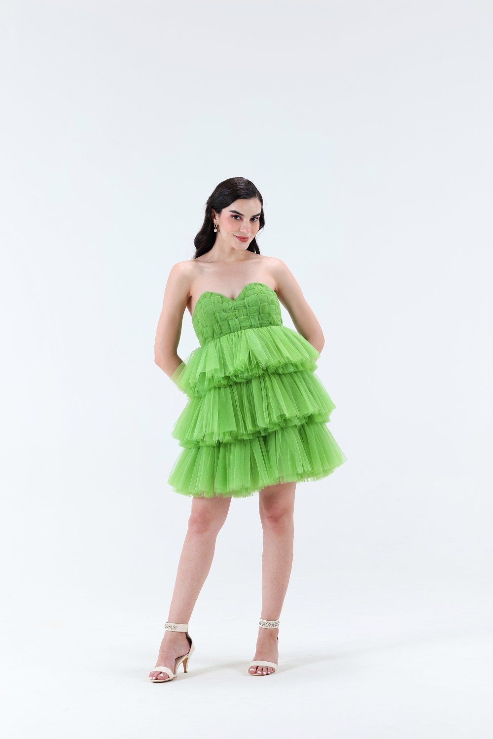 Estella 3 tier Mini Dress - Green - Xaya