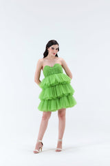 Estella 3 tier Mini Dress - Green - Xaya