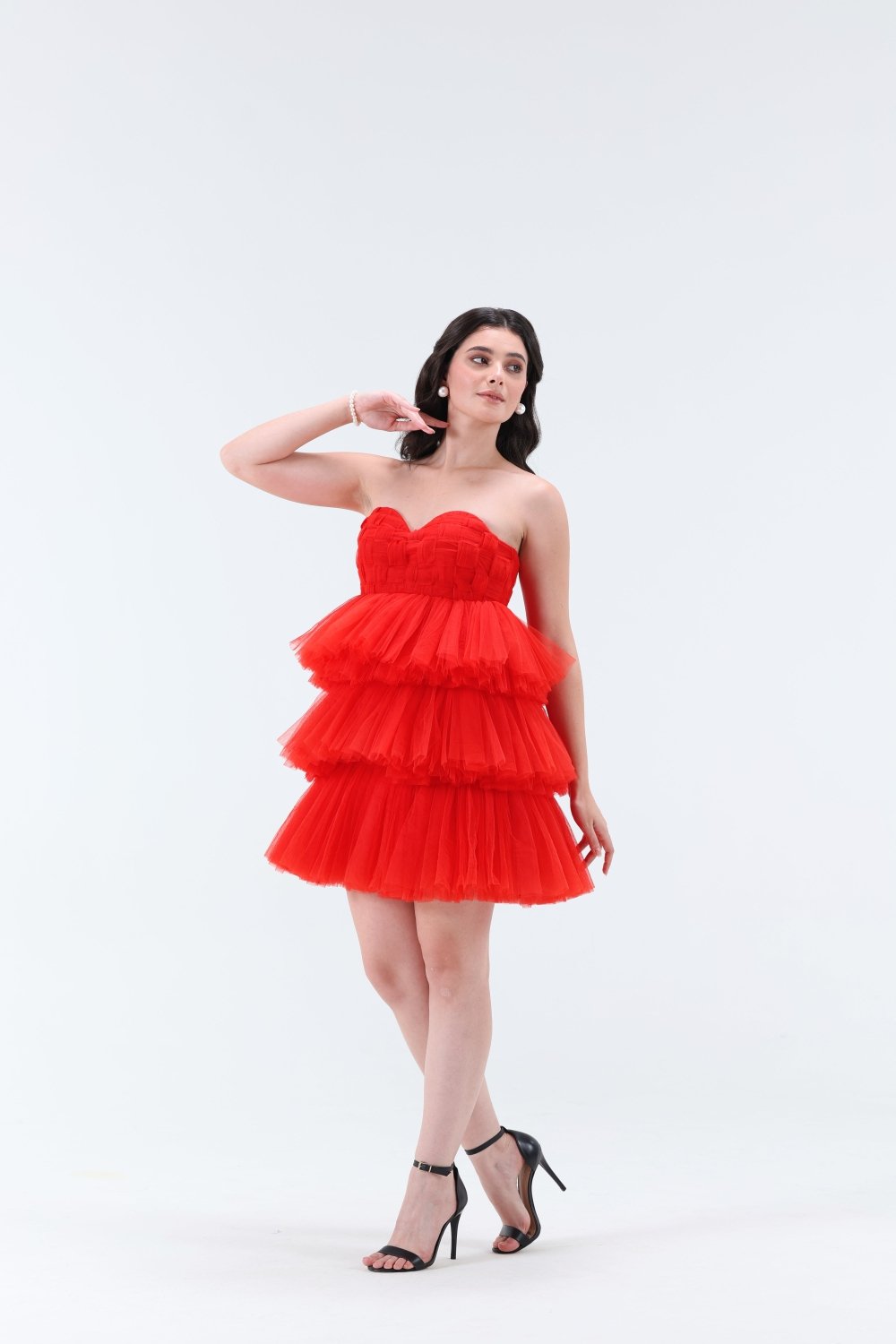 Estella 3 tier Mini Dress - Red - Xaya