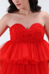 Estella 3 tier Mini Dress - Red - Xaya