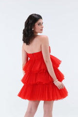 Estella 3 tier Mini Dress - Red - Xaya