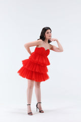 Estella 3 tier Mini Dress - Red - Xaya