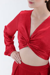 Renne Knotted Top & Flared Pants - Red - Xaya